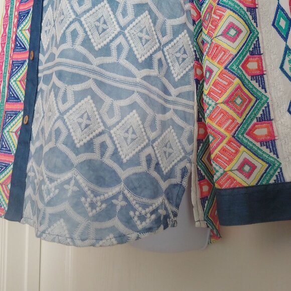 John Mark  Embroidered Patch Lacey Colorful Button L-Sleeve Shirt S - Picture 10 of 15